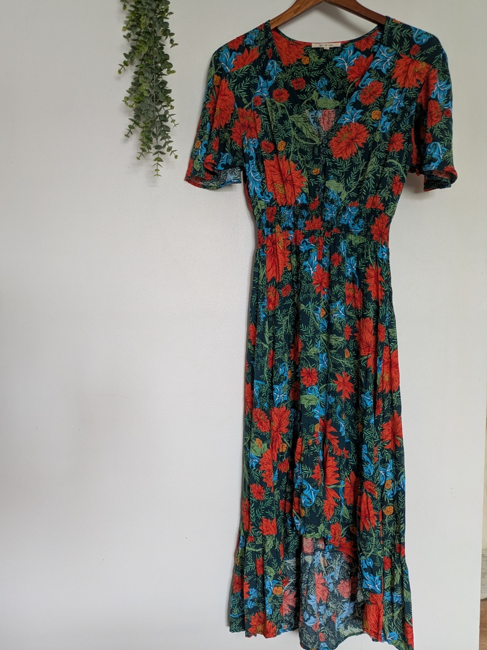 Boutique Floral High Low Midi Dress | Boho Cottagecore Romantic Smocked Waist - Picture 2 of 5